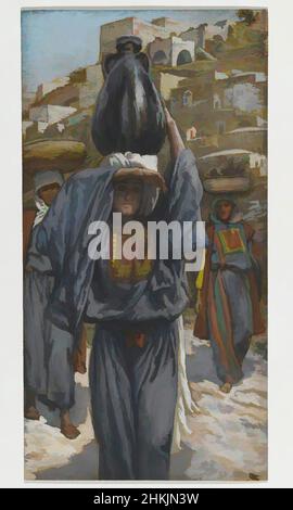 Art inspired by Martha, Marthe, The Life of Our Lord Jesus Christ, La Vie de Notre-Seigneur Jésus-Christ, James Tissot, French, 1836-1902, Opaque watercolor over graphite on gray wove paper, France, 1886-1894, Image: 8 9/16 x 4 7/16 in., 21.7 x 11.3 cm, amphora, Christianity, city, Classic works modernized by Artotop with a splash of modernity. Shapes, color and value, eye-catching visual impact on art. Emotions through freedom of artworks in a contemporary way. A timeless message pursuing a wildly creative new direction. Artists turning to the digital medium and creating the Artotop NFT Stock Photo