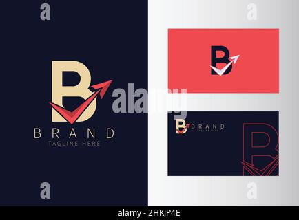 Abstract Initial Letter B Travel Logo. Gold Color Shape with Red Arrow design vector illustration. Usable for Business and Branding Logos. Flat Luxury Stock Vector