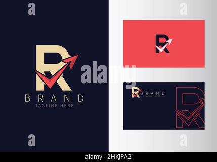 Abstract Initial Letter R Travel Logo. Gold Color Shape with Red Arrow design vector illustration. Usable for Business and Branding Logos. Flat Luxury Stock Vector