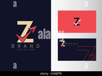 Abstract Initial Letter Z Travel Logo. Gold Color Shape with Red Arrow design vector illustration. Usable for Business and Branding Logos. Flat Luxury Stock Vector