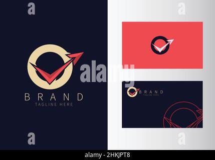 Abstract Initial Letter O Travel Logo. Gold Color Shape with Red Arrow design vector illustration. Usable for Business and Branding Logos. Flat Luxury Stock Vector