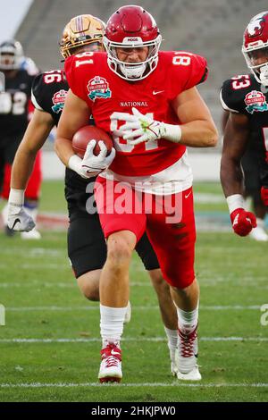 National Team tight end Blake Kern (81) of Arkansas runs National Team tight end Blake Kern (81) of Arkansas runs