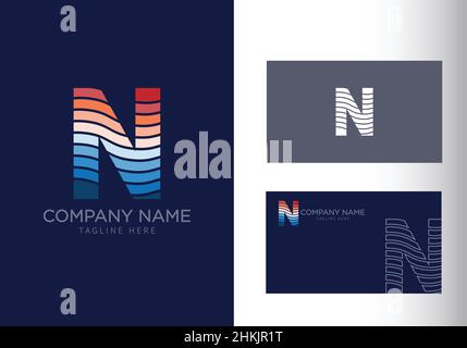 N letter with ocean waves and sunset beach vibes. Font style, vector design template elements for your travel, tour, vacation, and summer party design Stock Vector