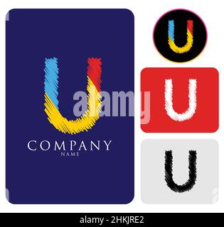 Blue, Black, Red, and White Colorful alphabet Abstract letter U logo for the company and corporate. Complete Business template icon Stock Vector