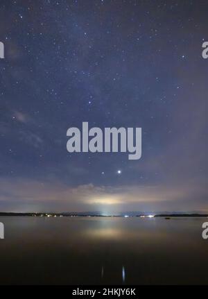 Starry Sky at Starnberg Lake, Germany, Bavaria Stock Photo