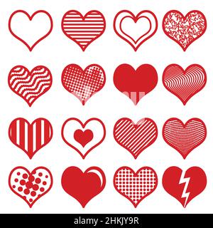 Red heart shape collection. Valentine day hearts set on white background, vector illustration Stock Vector