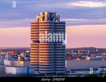 BMW-Buiding in evening light, Germany, Bavaria, Muenchen Stock Photo