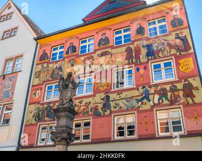 colourful painted cladding, Germany, Baden-Wuerttemberg, Allgaeu, Wangen im Allgaeu Stock Photo