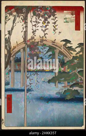 Art inspired by Inside Kameido Tenjin Shrine, Kameido Tenjin Keidai, No. 65 from One Hundred Famous Views of Edo, Utagawa Hiroshige, Ando, Japanese, 1797-1858, Woodblock print, Japan, 7th month of 1856, Edo Period, Ansei Era, Image: 13 7/16 x 8 3/4 in., 34.1 x 22.2 cm, 19th Century, Classic works modernized by Artotop with a splash of modernity. Shapes, color and value, eye-catching visual impact on art. Emotions through freedom of artworks in a contemporary way. A timeless message pursuing a wildly creative new direction. Artists turning to the digital medium and creating the Artotop NFT Stock Photo