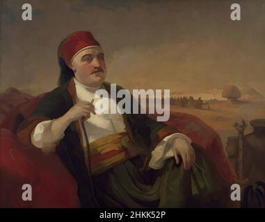 Art inspired by Portrait of Henry Abbott, Thomas Hicks, American, 1823-1890, Oil on canvas, ca. 1861, 39 3/4 x 50 1/4 in., 101 x 127.6 cm, fez, man smoking, Mason, Masonic costume, Orientalism, reclining figure, Classic works modernized by Artotop with a splash of modernity. Shapes, color and value, eye-catching visual impact on art. Emotions through freedom of artworks in a contemporary way. A timeless message pursuing a wildly creative new direction. Artists turning to the digital medium and creating the Artotop NFT Stock Photo