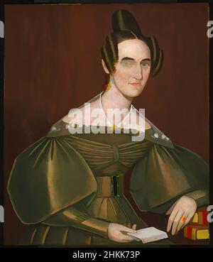 Art inspired by Jeannette Woolley, later Mrs. John Vincent Storm, Ammi Phillips, American, 1788-1865, Oil on canvas, ca. 1838, 33 x 27 15/16 in., 83.8 x 71 cm, 19th C, American primitive, chains, Early American, earring, Earrings, flat, jeannette Woolley, lace collar, oil on canvas, Classic works modernized by Artotop with a splash of modernity. Shapes, color and value, eye-catching visual impact on art. Emotions through freedom of artworks in a contemporary way. A timeless message pursuing a wildly creative new direction. Artists turning to the digital medium and creating the Artotop NFT Stock Photo