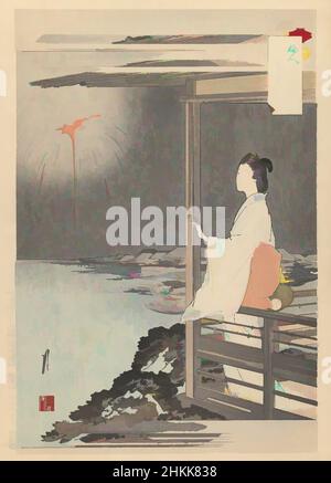 Art inspired by Fireworks in the Distance, from the series An Assortment of Women's Customs, From the series: Fujin Fuzako Zukushi, 'Women's Customs and Manners', Ogata Gekko, Japanese, 1859-1920, Color woodblock print on paper, Japan, 1891-1892, Meiji Period, 14 1/2 x 10 in., 36.8 x 25, Classic works modernized by Artotop with a splash of modernity. Shapes, color and value, eye-catching visual impact on art. Emotions through freedom of artworks in a contemporary way. A timeless message pursuing a wildly creative new direction. Artists turning to the digital medium and creating the Artotop NFT Stock Photo