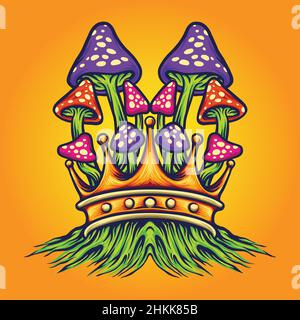 King Mushrooms Oyster  Vector illustrations for your work Logo, mascot merchandise t-shirt, stickers and Label designs, poster, greeting cards Stock Vector