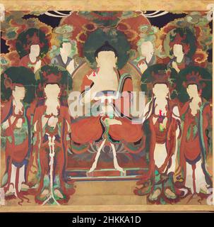 Art inspired by Amit'a, Amitabha with Six Bodhisattvas and Two Arhats, Ink and colors on silk, Korea, 19th century, Joseon Dynasty, 31 3/4 x 35 1/4 in., 80.6 x 89.5 cm, 18th century, 19th Century, 19thC, Amit'a, Arhats, Asian Art, bodhisattvas, Buddhism, Choson, color, Confucianism, Classic works modernized by Artotop with a splash of modernity. Shapes, color and value, eye-catching visual impact on art. Emotions through freedom of artworks in a contemporary way. A timeless message pursuing a wildly creative new direction. Artists turning to the digital medium and creating the Artotop NFT Stock Photo