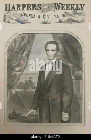 Art inspired by Hon. Abraham Lincoln, born in Kentucky, February 12, 1809, Winslow Homer, American, 1836-1910, Wood engraving, 1860, Illustration: 8 1/2 x 5 3/4 in., 21.8 x 14.8 cm, government, history, honest Abe, leader, politician, President, statesman, Classic works modernized by Artotop with a splash of modernity. Shapes, color and value, eye-catching visual impact on art. Emotions through freedom of artworks in a contemporary way. A timeless message pursuing a wildly creative new direction. Artists turning to the digital medium and creating the Artotop NFT Stock Photo