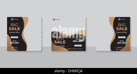Editable Post Template Social Media Banners for Digital Marketing Stock Vector
