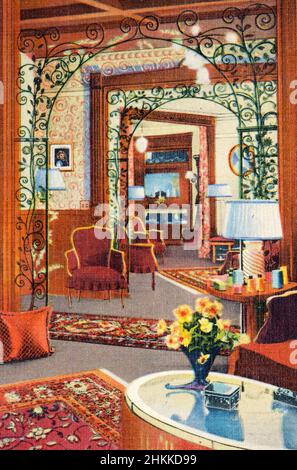 Post card depiction of early 20th century home, c. 1900. Stock Photo