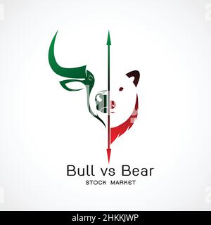 Vector of bull and bear symbols of stock market trends. Stock market and business concept. The growing and falling market. Wild Animals. Stock Vector