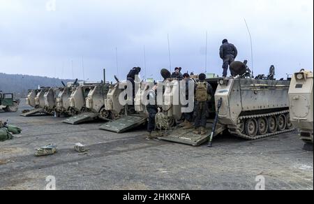 West Virginia, USA. 29th Jan, 2022. Combat Medical personnel from U.S. Army Reserve Unit 444th Medical Company Ground Ambulance Unit from Beaver, West Va., embed with 1st Battalion, 4th Infantry Regiment OPFOR (Opposing Forces) at Hohenfels, Germany Jan. 29, 2022. Exercise Allied Spirit '22 is at the 7th Army Training Command's Joint Multinational Readiness Center utilizing the Hohenfels Training Area. Approximately 5,200 soldiers from 15 nations including Germany, Hungary, Italy, Kosovo, Latvia, Lithuania, Netherlands, Moldova, Poland, Portugal, Slovenia, Spain, Turkey, the United Kingdom Stock Photo