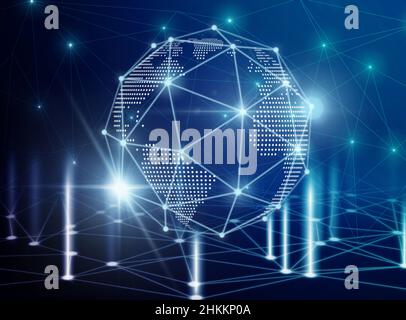 Futuristic technology mesh polygonal shape of circle global business with lines and dots over the Technology connection shape background, business tec Stock Photo