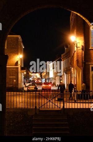 night time view through norman tower arch, bury st edmunds Stock Photo