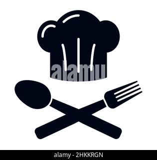 Kitchen chef hat symbol with fork and spoon logo Stock Vector