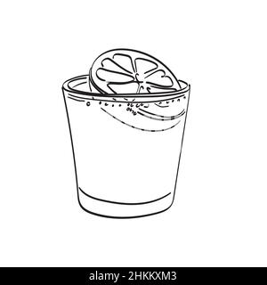 glass with water and lemon illustration vector hand drawn isolated on white background line art. Stock Vector