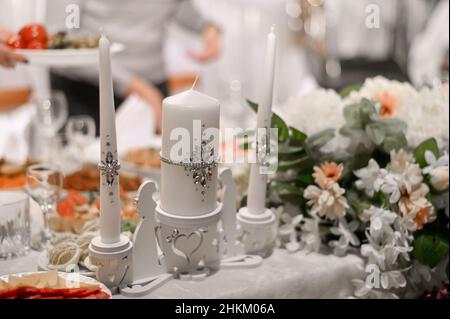 wedding table decor. flowers, candles Stock Photo