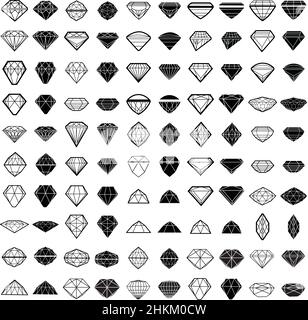 100 diamonds bundle. Luxury gem cutting set Stock Vector