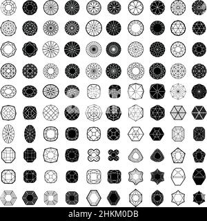 100 diamonds bundle. Luxury gem cutting set Stock Vector