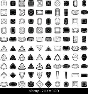 100 diamonds bundle. Luxury gem cutting set Stock Vector