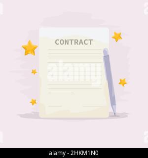 Contract with pen and stars. Vector illustration. Stock Vector