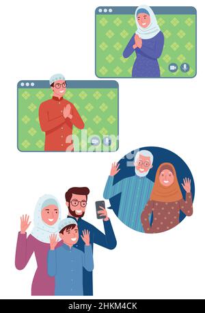 Muslim family making a video call Stock Vector
