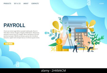Payroll vector website landing page design template Stock Vector