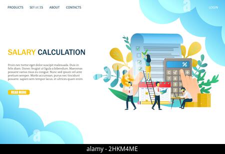 Salary calculation vector website landing page design template Stock Vector