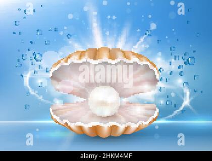 Beautiful marine pearl shell, vector poster banner template Stock Vector