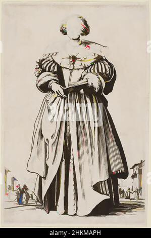 Art inspired by Lady with a Fan, from the series 'The Nobility of Lorraine', Jacques Callot, French, 1592-1635, 1620-23, Etching, Nancy, Lorraine, France, Europe, Florence, Tuscany, Italy, Europe, Prints, plate: 5 1/2 x 3 9/16 in. (14 x 9 cm, Classic works modernized by Artotop with a splash of modernity. Shapes, color and value, eye-catching visual impact on art. Emotions through freedom of artworks in a contemporary way. A timeless message pursuing a wildly creative new direction. Artists turning to the digital medium and creating the Artotop NFT Stock Photo
