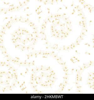 white and beige vector background with spiral - seamless pattern with music notes Stock Vector