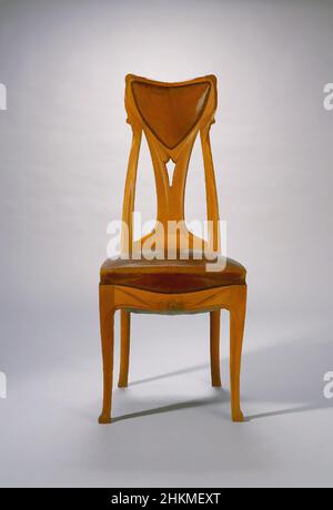 Art inspired by Side Chair, Hector Guimard, French, 1867-1942, Ateliers d'Art et de Fabrication, Paris, France, c.1897-1914, c.1900, Pearwood and original leather, Made in Paris, Île-de-France, France, Europe, Furniture, 42 3/4 x 17 7/8 x 20 1/4 in. (108.6 x 45.4 x 51.4 cm, Classic works modernized by Artotop with a splash of modernity. Shapes, color and value, eye-catching visual impact on art. Emotions through freedom of artworks in a contemporary way. A timeless message pursuing a wildly creative new direction. Artists turning to the digital medium and creating the Artotop NFT Stock Photo