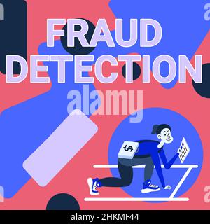 Conceptual display Fraud Detection. Internet Concept identification of actual or expected fraud to take place Woman Carrying Briefcase Reading Stock Photo