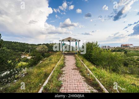 View of Abandoned stone pergola in Corum Province. Corum is located inland in the central Black Sea Region of Turkey. Stock Photo