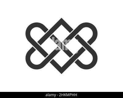 Celtic love knot. Two interlocking hearts. Old ornament symbolizing love. Eternal unity sign. Intertwined ropes. Infinity idea. Endless connection. Stock Vector