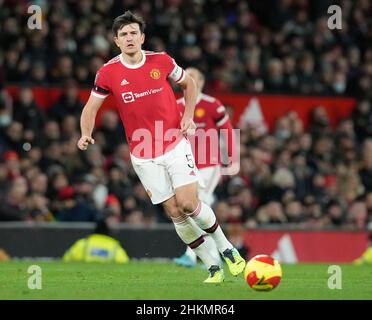 Manchester, UK. 4th February 2022. Harry Maguire of Manchester United during the Emirates FA Cup match at Old Trafford, Manchester. Picture credit should read: Andrew Yates / Sportimage Stock Photo