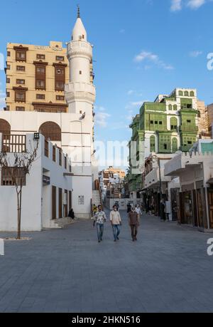Jeddah, Saudi Arabia, 6th January 2022: street scene in old Jeddah Stock Photo