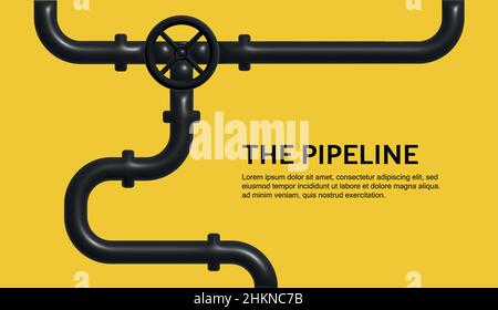 Black Pipeline 3d vector concept. Oil or gas flat design with black background. Stock Vector