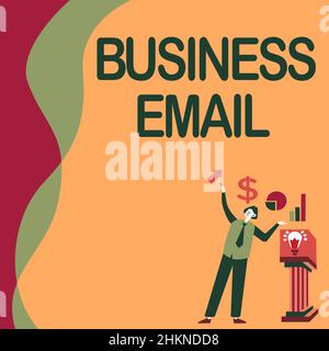 Text caption presenting Business Email. Word Written on the email which you use specifically for your business Manstanding Alone Presenting Charts And Stock Photo