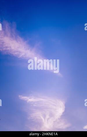 Clear blue sky with huge fluffy white clouds, Chinese style flat-top ...