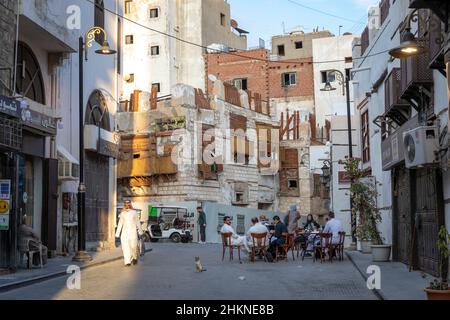 Jeddah, Saudi Arabia, 6th January 2022: streetlife scene in old Jeddah Stock Photo