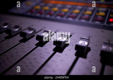 sound level mixer board audio equipment backstage Stock Photo