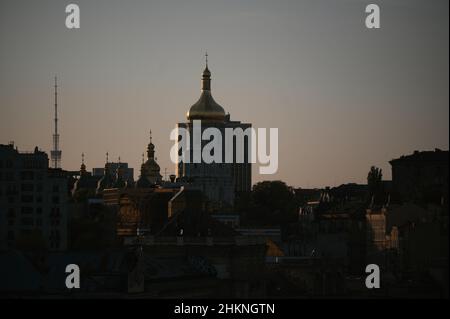 The Independence Monument, metro station, hotel and mall are landmarks at Maidan Nezalezhnosti Square in Kyiv, Ukraine. Stock Photo